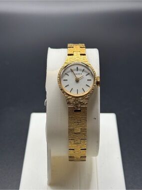 Vintage Timex Dainty Gold Watch Textured Bark Finish Petite Cocktail Mechanical